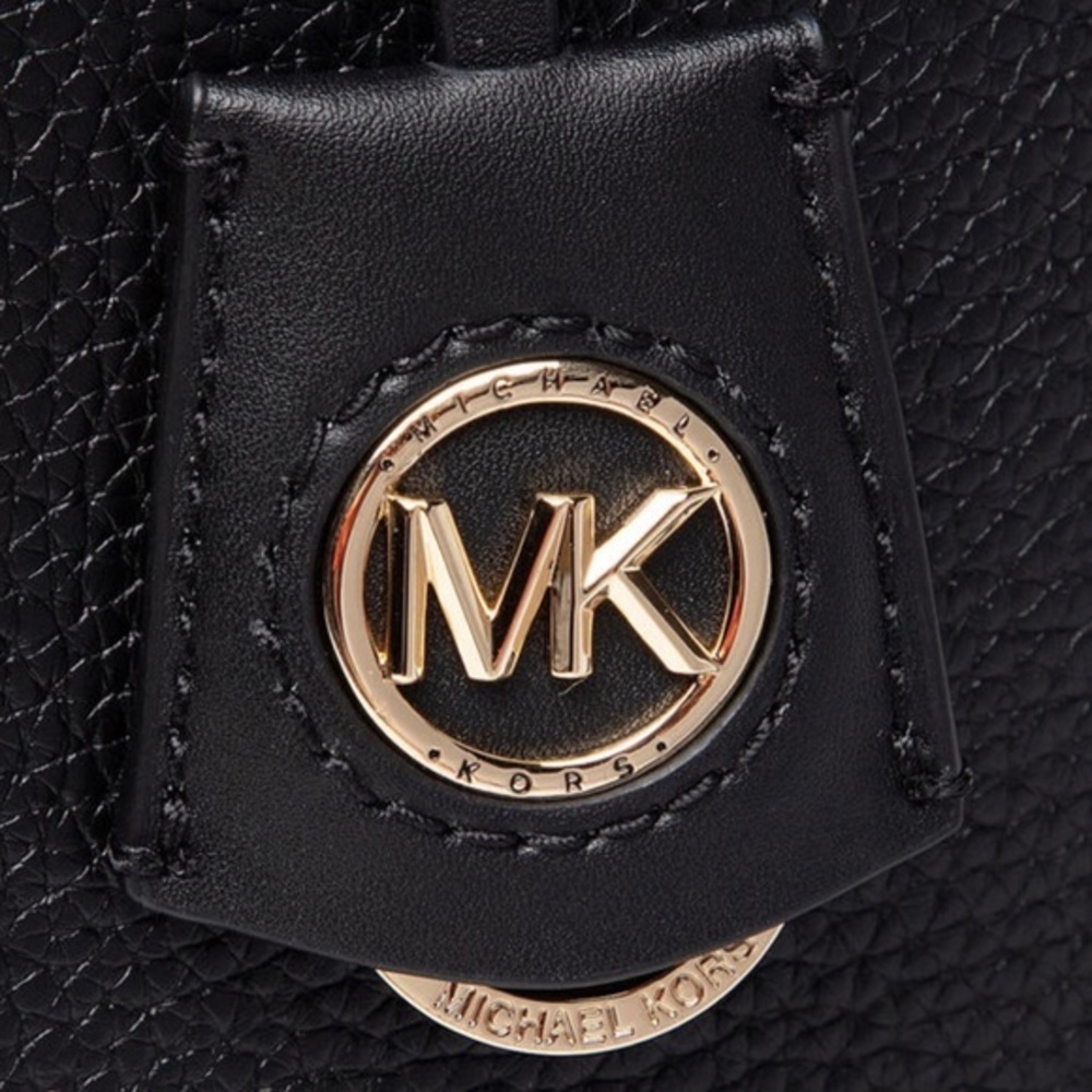 Michael Kors Jane Large Pebbled Leather Black Tote Bag Charm Logo AUTHENTIC NEW - Picture 5 of 10